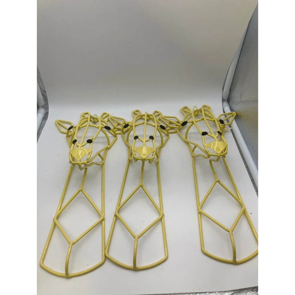 Set of 3 Yellow Metal Giraffe Wall Hooks Geometric Safari Nursery Decor 13.5in